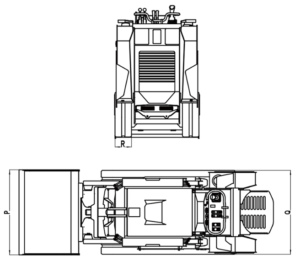 Xiniu Ken Stone Heavy machinery's Rhinoceros KS1000 mini skid steer dimensions diagram seen from above and behind.