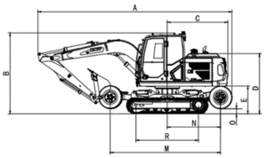 Rhinoceros X75PRO Wheel Excavator dimensions