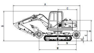 RHINOCEROS X9 WHEEL-CRAWLER EXCAVATOR dimensions diagram sideways