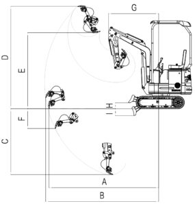 Xiniu Ken Stone Heavy machinery's Rhinoceros XN12 crawler excavator operating range dimensions diagram