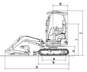 Xiniu Ken Stone Heavy machinery's Rhinoceros XN18 crawler excavator dimensions diagram, sideways