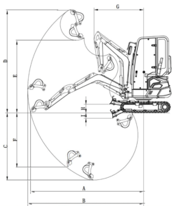 Xiniu Ken Stone Machinery Rhinoceros XN20B crawler excavator operational dimensions diagram. Visit our factory in Shandong, China