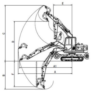 RHINOCEROS X9 WHEEL-CRAWLER EXCAVATOR operating range diagram